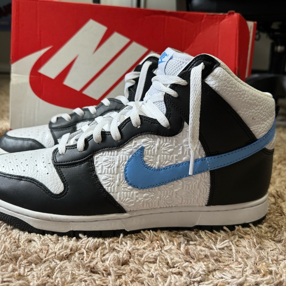 USED nike dunk high retro black university blue and white